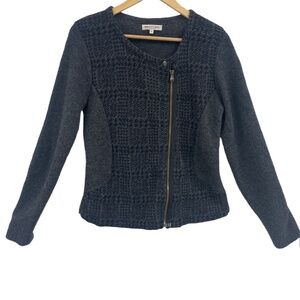 Maryline Italy Grey Black Sweater Jacket Asymmetrical Zip Houndstooth Medium
